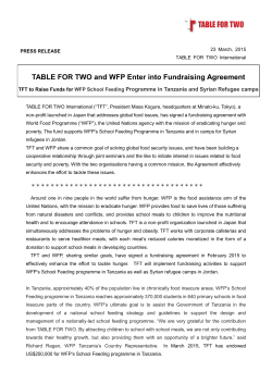 TABLE FOR TWO and WFP Enter into Fundraising Agreement