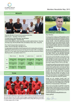 Members Newsletter May 2015 COMPETITION RESULTS