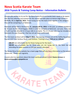 Nova Scotia Karate Team 2016 Tryouts & Training Camp Notice
