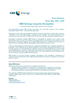 Press Release Paris, May 25th, 2015 KBE Energy acquires Ecosysteo