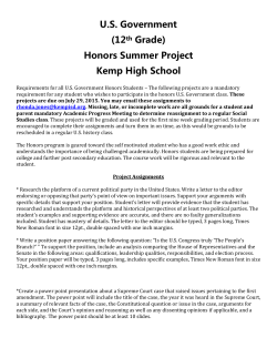 U.S. Government (12th Grade) Honors Summer Project Kemp High