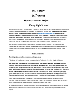 U.S. History (11 Grade) Honors Summer Project Kemp High School