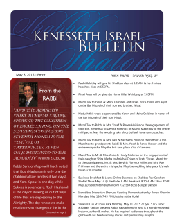 From the RABBI - Kenesseth Israel Congregation