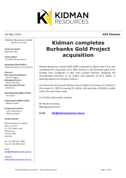Kidman completes Burbanks Gold Project acquisition