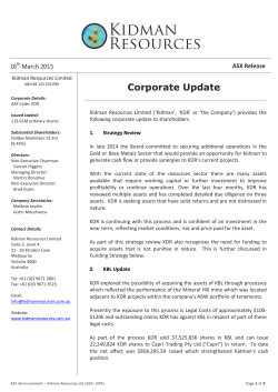 Corporate Update - Kidman Resources