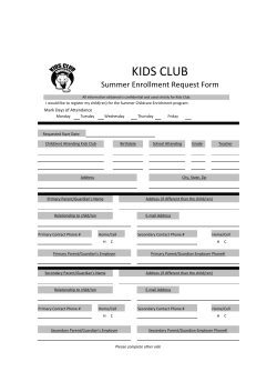 Kids Club Summer Enrollment Form