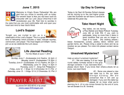 June 7, 2015 Lord`s Supper Life Journal Reading Up Day Is Coming
