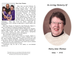 In Loving Memory Of Mary Jane Thomas 1934 ~ 2015