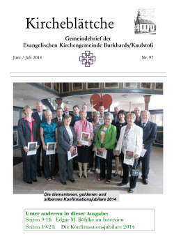 Juni-Juli 2014 - Ev. Kirchengemeinde Burkhards/KaulstoÃ