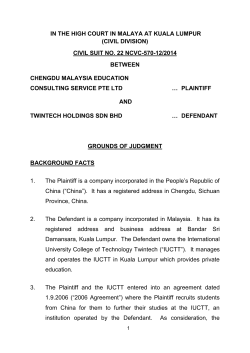 civil suit no. 22 ncvc-570-12/2014 between chengdu malaysia educati