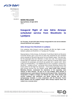 Inaugural flight of new Adria Airways scheduled service from