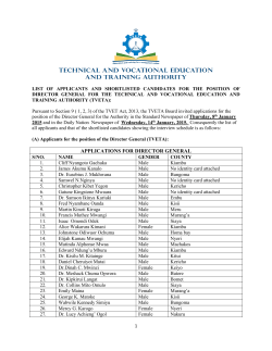 List of Applicants and Shortlisted Candidates for the Position of
