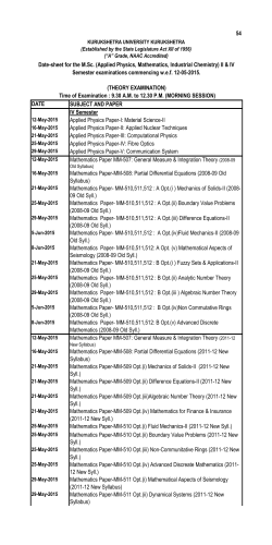 DATE SUBJECT AND PAPER IV Semester Applied Physics Paper