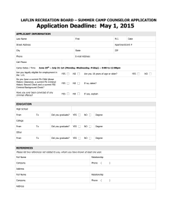 Rec Summer Camp Counselor Application 2015