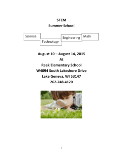 STEM Summer School August 10 â August 14, 2015 At Reek
