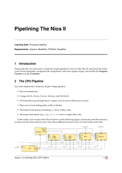 Pipelining The Nios II - Processor Architecture Laboratory