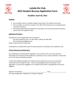LaSalle Kin Club 2015 Student Bursary Application Form Deadline