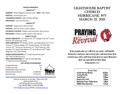 LIGHTHOUSE BAPTIST CHURCH Hurricane, WV March 22, 2015