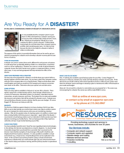 Are You Ready For a DISASTER? (April/May 2015)