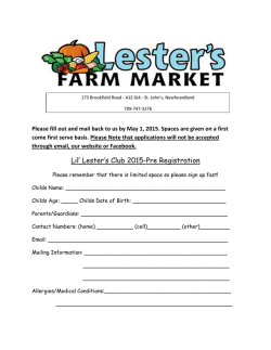 Lil` Lester`s Club 2015-Pre Registration