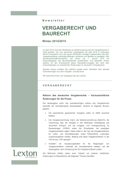 Newsletter: Vergabe- und Baurecht - Winter 2014/2015