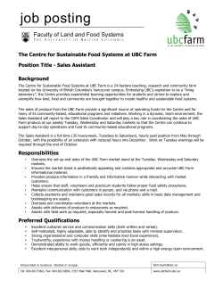 UBC Farm Sales Assistant 2015 - University of British Columbia