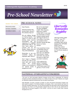 Pre-School Newsletter - Libertyville Gymnastics Academy