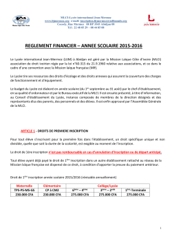 REGLEMENT FINANCIER â ANNEE SCOLAIRE 2015-2016