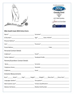 Miss South Coast 2015 Entry Form: Personal Contact Details