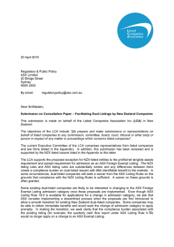 20 April 2015 Regulatory & Public Policy ASX Limited 20 Bridge