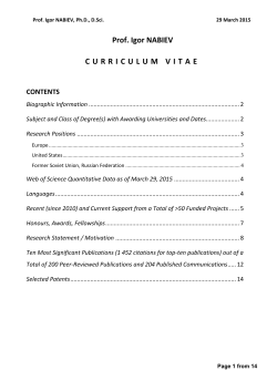 Brief CV of Leading Scientist