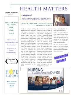 Vol. 13 â Spring 2015 - Lakehead Nurse Practitioner