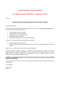 Loreto Secondary School, Wexford Free Books Scheme, 2015/2016