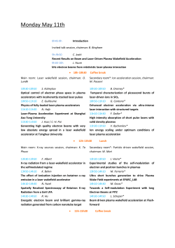 Monday May 11th - Laser Plasma Acceleration Workshop 2015