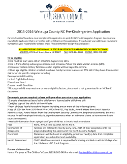 Watauga County NC Pre K Program Application 2015-16