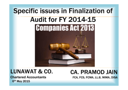 Specific issues in Finalization of Audit for FY 2014