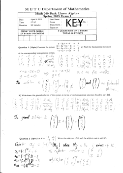 First exam solution key - Math260 Basic Linear Algebra