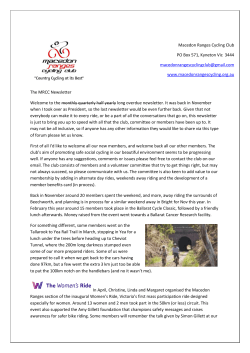 The MRCC Newsletter Welcome to the monthly quarterly half yearly