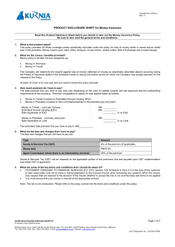 PRODUCT DISCLOSURE SHEET for Money Insurance