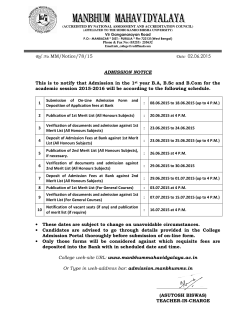 Ref. No. MM/Notice/78/15 Date: 02.06.2015 ADMISSION NOTICE