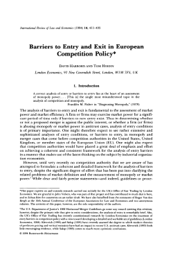 Barriers to Entry and Exit in European Competition Policy*