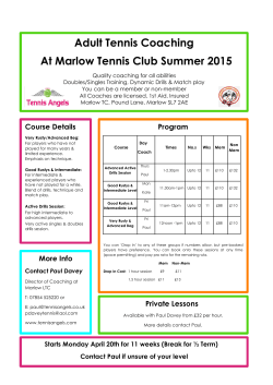 Adult Tennis Coaching ! At Marlow Tennis Club Summer 2015