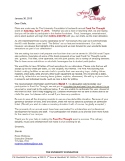 January 30, 2015 Dear Chefs, Plans are under way for The