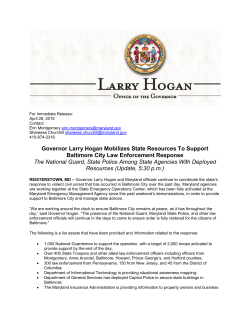 Governor Larry Hogan Mobilizes State Resources To Support