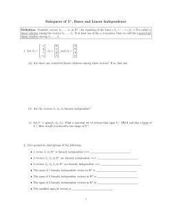 Worksheet 8: Subspaces of R n , Bases and Linear Independence
