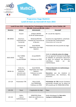 Programme du stage MathC2+ Mars 2015