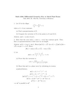 Math 4350, Differential Geometry Key to Mock Final Exam. Fall