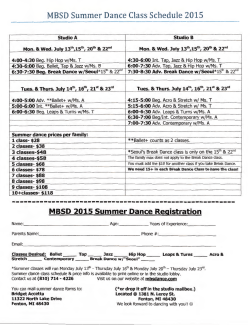 MBSD Summer Dance Class Schedule 2015