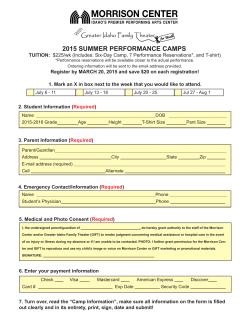 2015 summer performance camps - Morrison Center