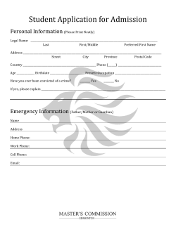 Student Application for Admission